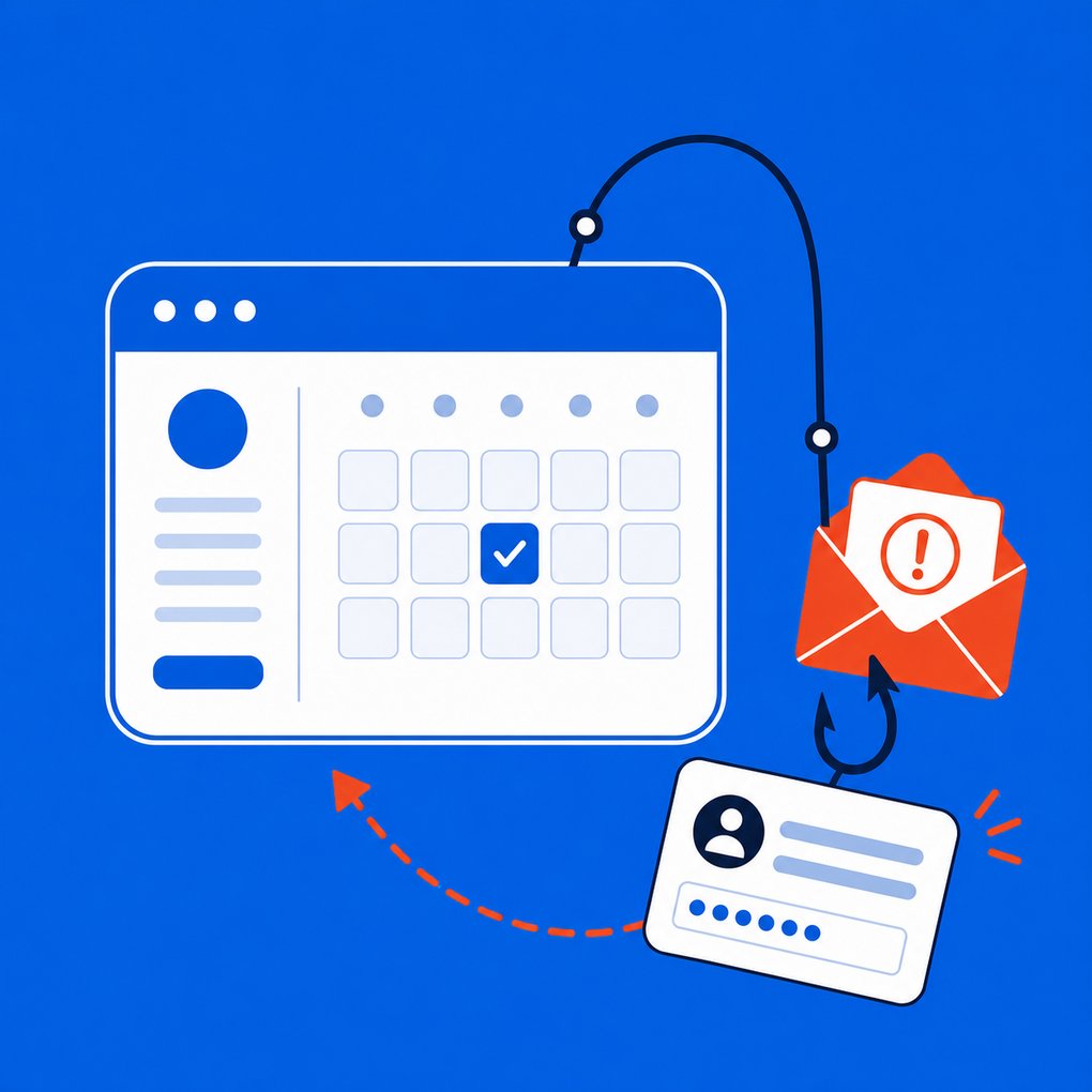 Phishing Attack Using Calendly on Blue Background